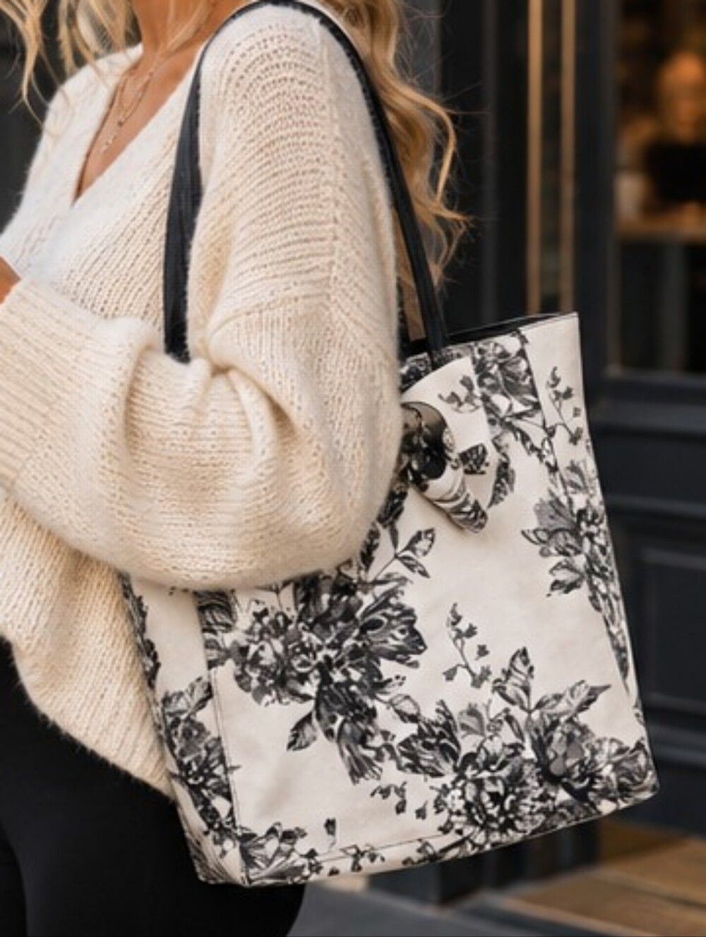 Betsey Johnson Black & White Floral Bow Tote Bag